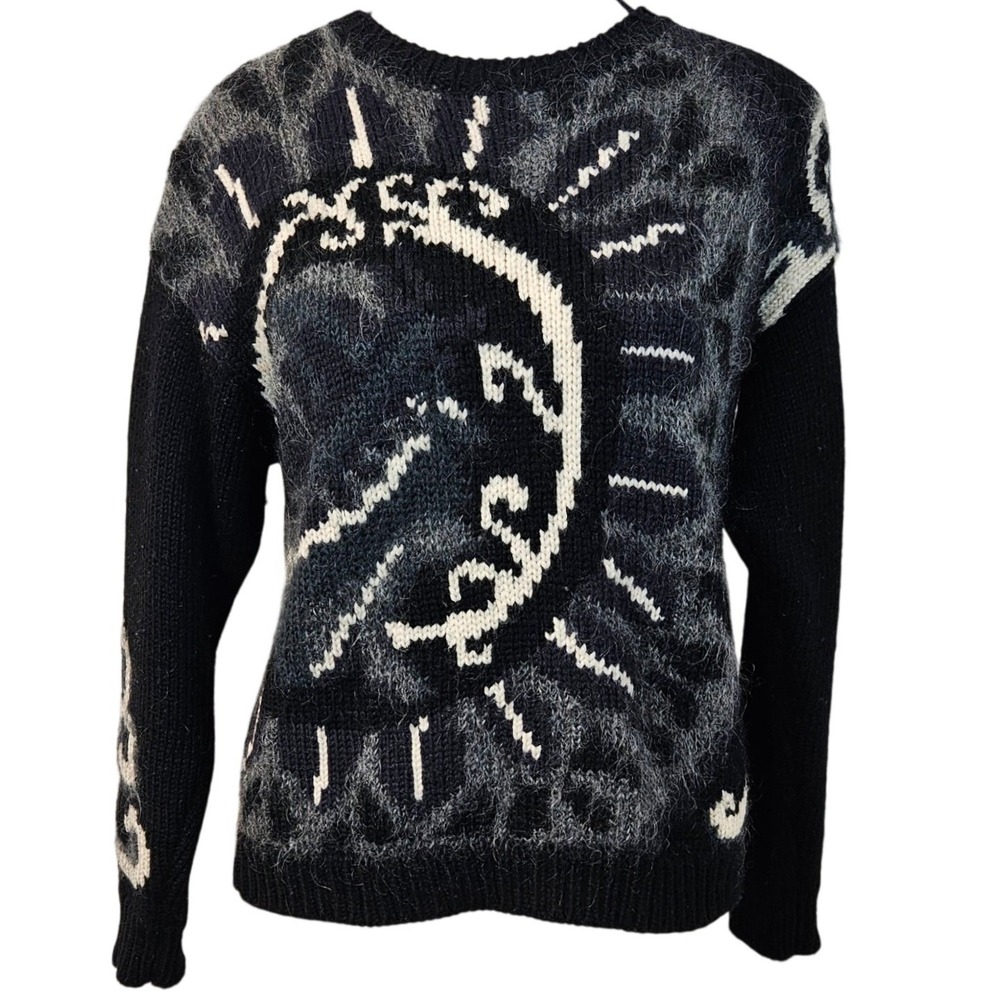 Vintage Ellen Tracy Whimsigoth Celestial Sun Mohair Wool Sweater Boho Abstract P